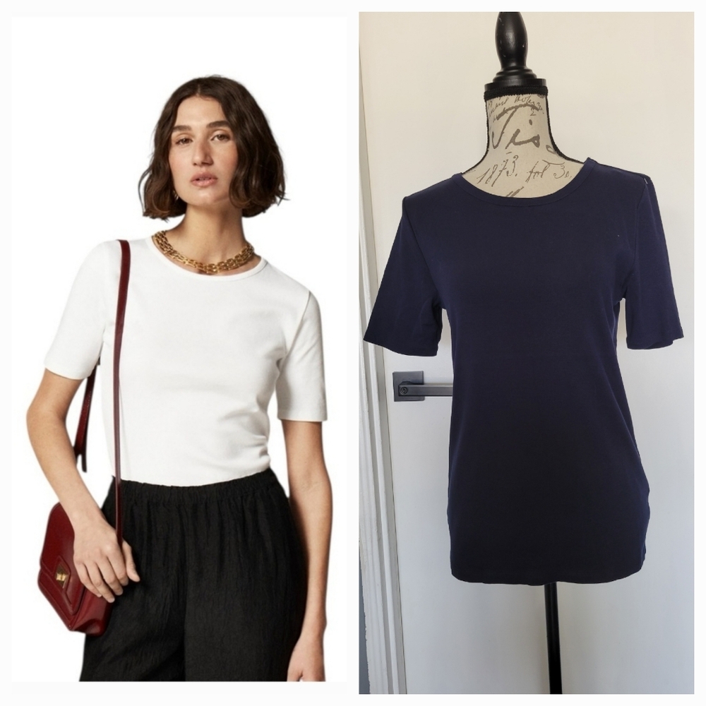 J. Crew Perfect Fit Navy Blue Cotton Tee Short Sleeve T-Shirt Size L‎ LIKE NEW